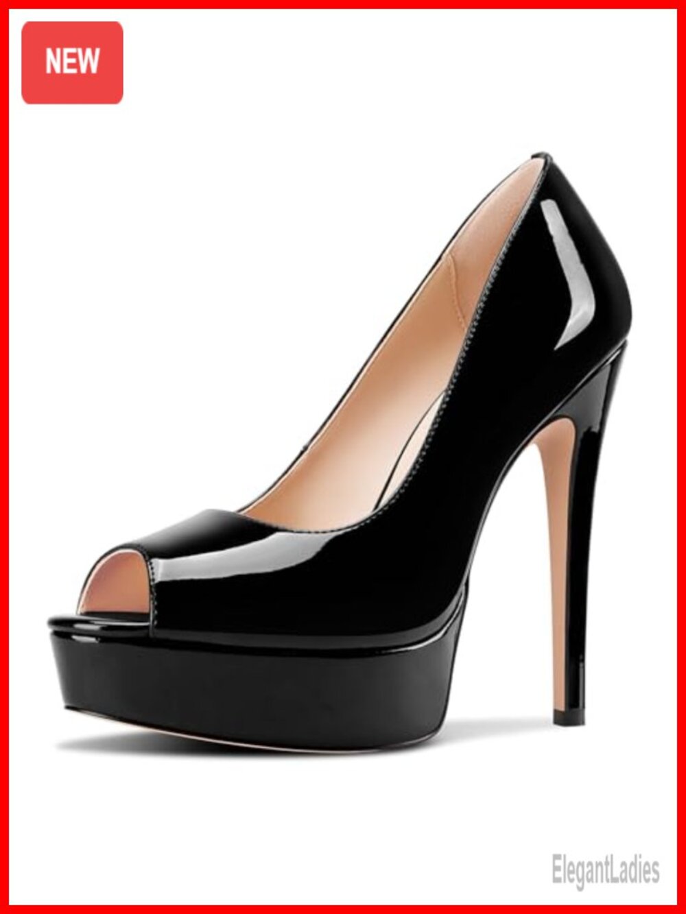 Patent Leather Peep Toe Stiletto Platform Heels Slip-On Prom Pumps
